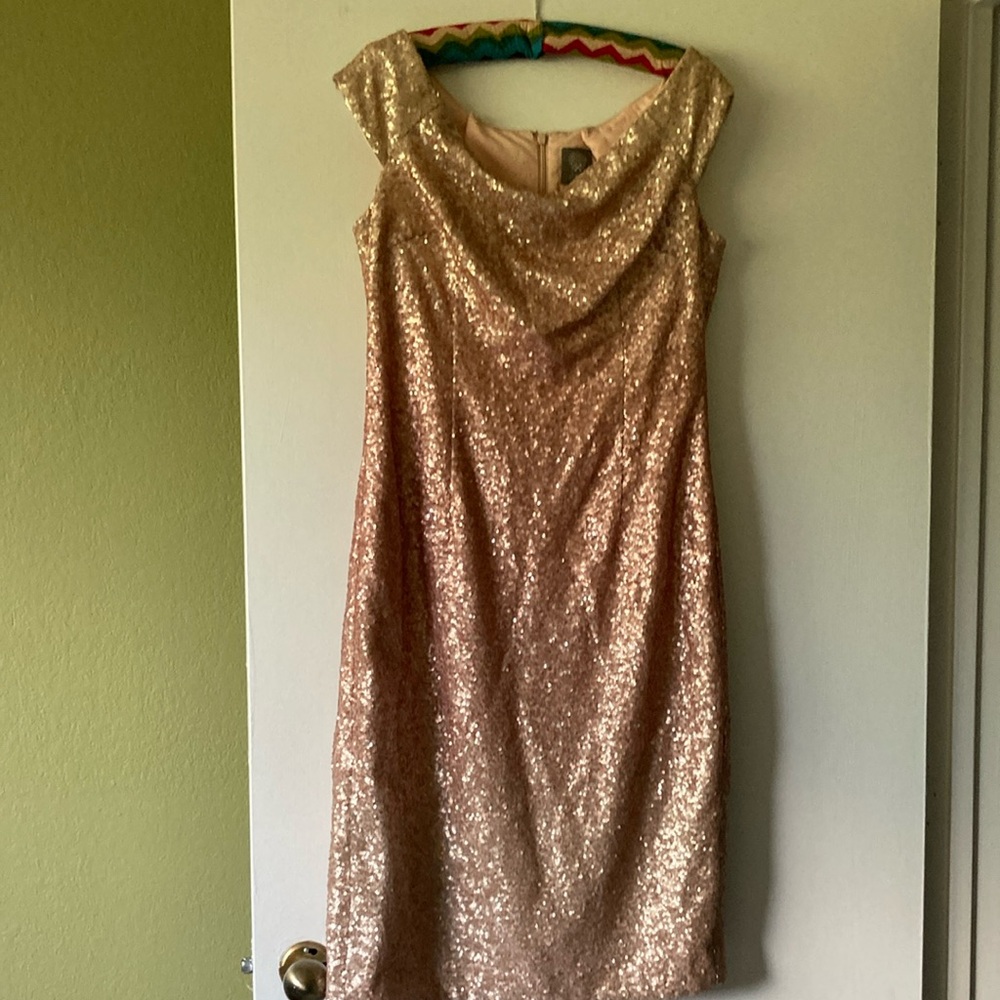 Vince Camuto Rosegold Sequin Sheath  Knee length Dress